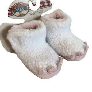 Outdoor Kids Baby Booties 6-12 Months White & Pink Fleece Lined Non-Slip Soles H